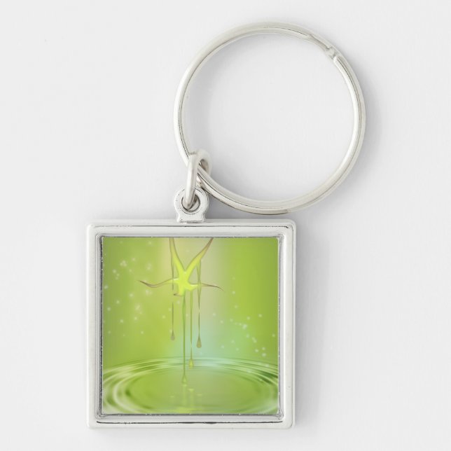 Nyckelkedja för fallande stjärnor fyrkantig silverfärgad nyckelring (Framsidan)