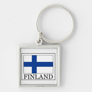Nyckelkedja för Finland Fyrkantig Silverfärgad Nyckelring