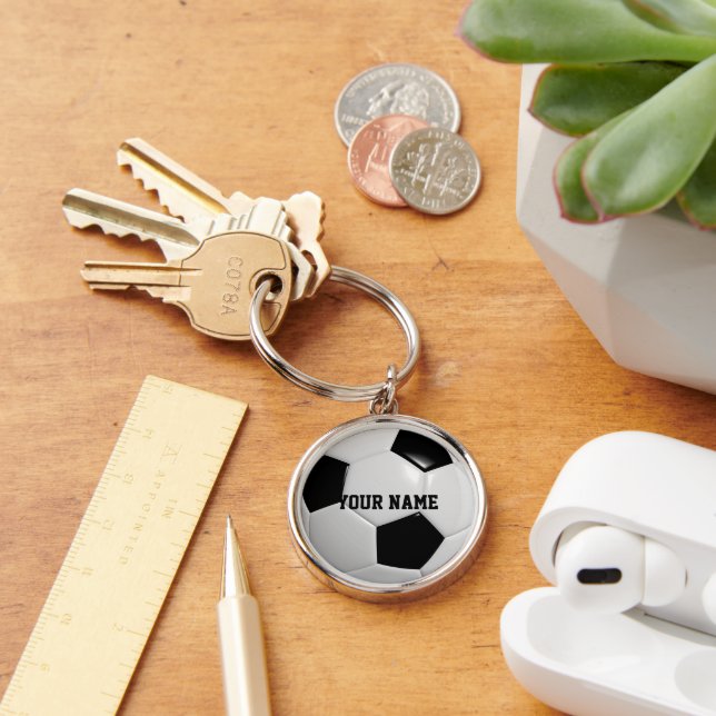 Nyckelkedja för fotbollsfotbollsfotbollens Personl Rund Silverfärgad Nyckelring (Skrivbord)