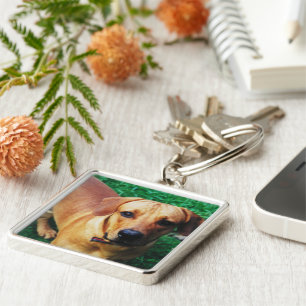 Nyckelkedja för foto-Ram i personlig Fyrkantig Silverfärgad Nyckelring