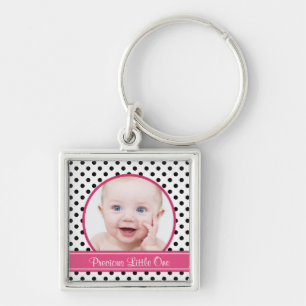 Nyckelkedja för fotomall för Polka Dot Baby Fyrkantig Silverfärgad Nyckelring