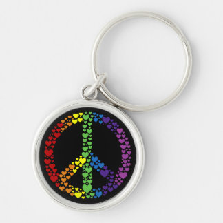 Nyckelkedja för Fredsteckenet Rainbow Hearts Rund Silverfärgad Nyckelring