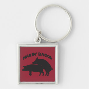Nyckelkedja för funktionell novelty-bacon fyrkantig silverfärgad nyckelring