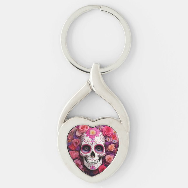 Nyckelkedja för Girly Sugar Skull Metall (Framsidan)
