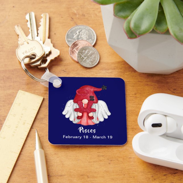 Nyckelkedja för Gnome Pisces Astrology-signaturang Nyckelring (Skrivbord)