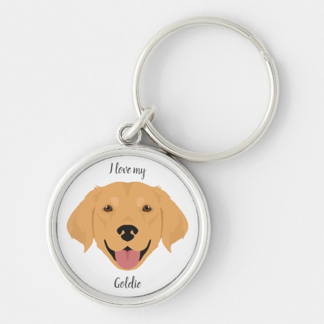 Nyckelkedja för Golden Retriever Rund Silverfärgad Nyckelring (Framsidan)