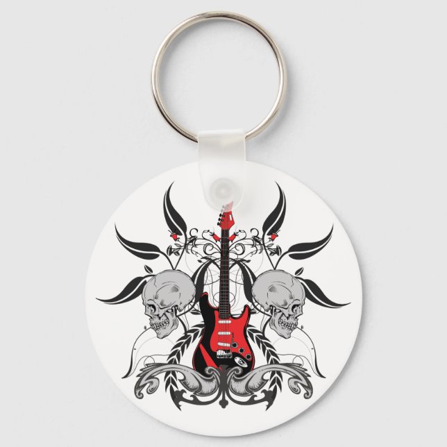 Nyckelkedja för Grunge Guitar och Skull Nyckelring (Framsida)