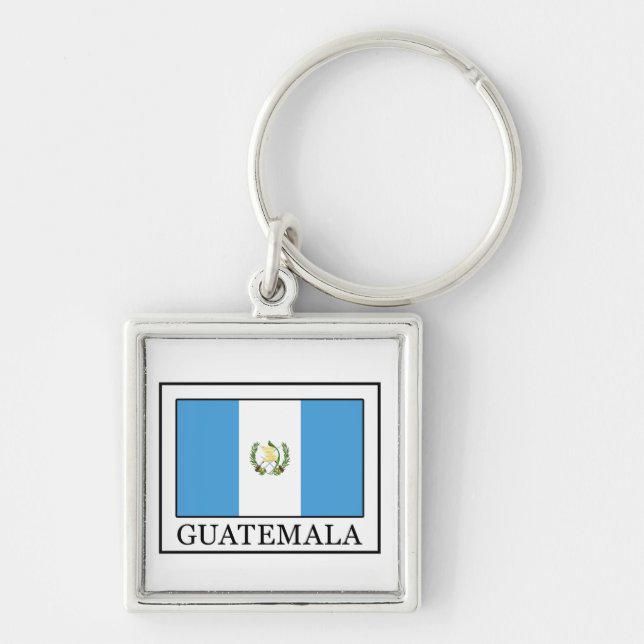 Nyckelkedja för Guatemala Fyrkantig Silverfärgad Nyckelring (Framsidan)