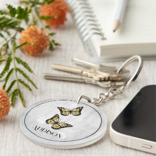 Nyckelkedja för Guld Butterfly Blommigt Personlig