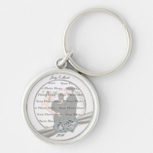 Nyckelkedja för Hearts White Bröllop Round Silver Rund Silverfärgad Nyckelring