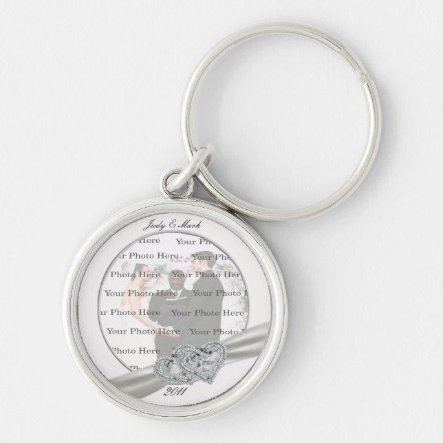 Nyckelkedja för Hearts White Bröllop Round Silver Rund Silverfärgad Nyckelring (Framsidan)