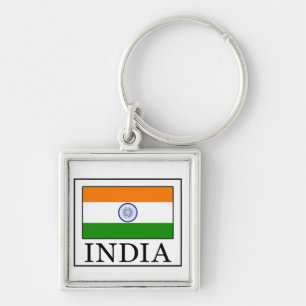 Nyckelkedja för Indien Fyrkantig Silverfärgad Nyckelring