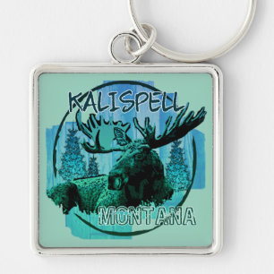 Nyckelkedja för Kaliformel Montana rustic moose Fyrkantig Silverfärgad Nyckelring