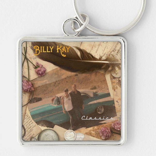 Nyckelkedja för knappen Billy Kay Classics Fyrkantig Silverfärgad Nyckelring (Framsidan)