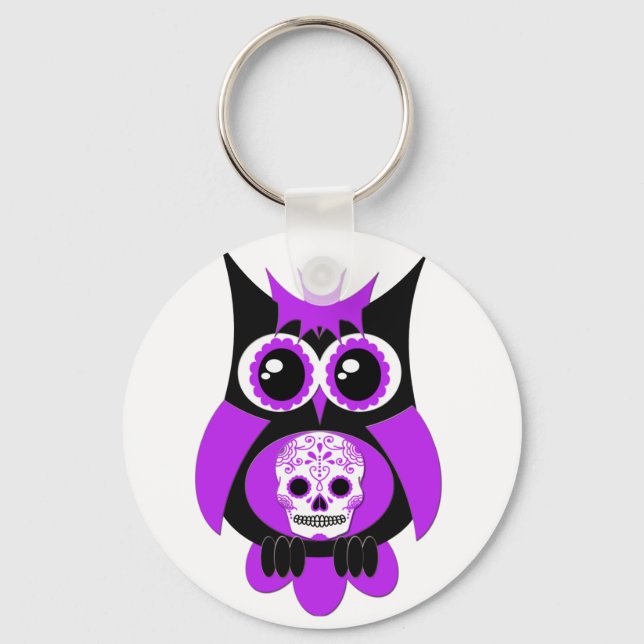 Nyckelkedja för lila Sugar Skull Uggla Nyckelring (Framsida)