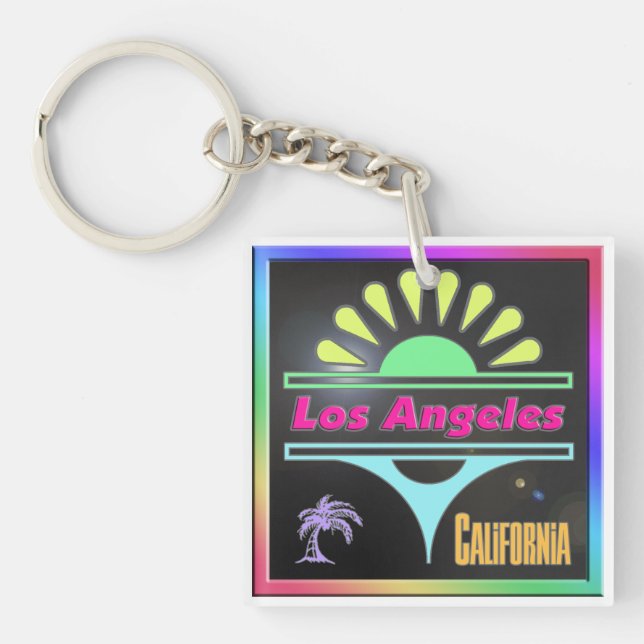 Nyckelkedja för "Los Angeles Colorful Black Backgr (Framsidan)