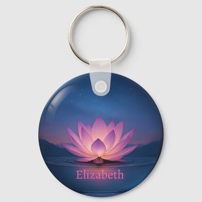 Nyckelkedja för Lotus Glass Sphere - anpassat namn Nyckelring (Framsida)