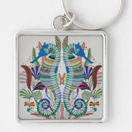 Nyckelkedja för majestisk sjöhäst fyrkantig silverfärgad nyckelring