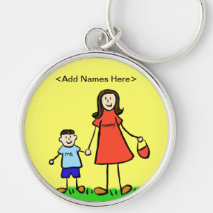 Nyckelkedja för mamma & Me (Brunette Customize Nam Rund Silverfärgad Nyckelring