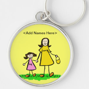 Nyckelkedja för mamma & Me (Brunette Customize Nam Rund Silverfärgad Nyckelring