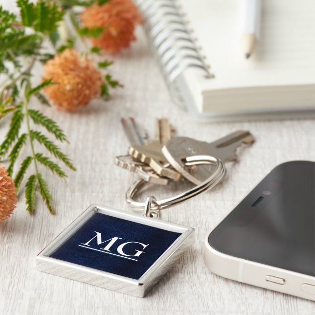 Nyckelkedja för marinflygblad i Monogram Fyrkantig Silverfärgad Nyckelring (Sidan)