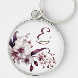 Nyckelkedja för Monogram-Blommigt för elegant Rund Silverfärgad Nyckelring