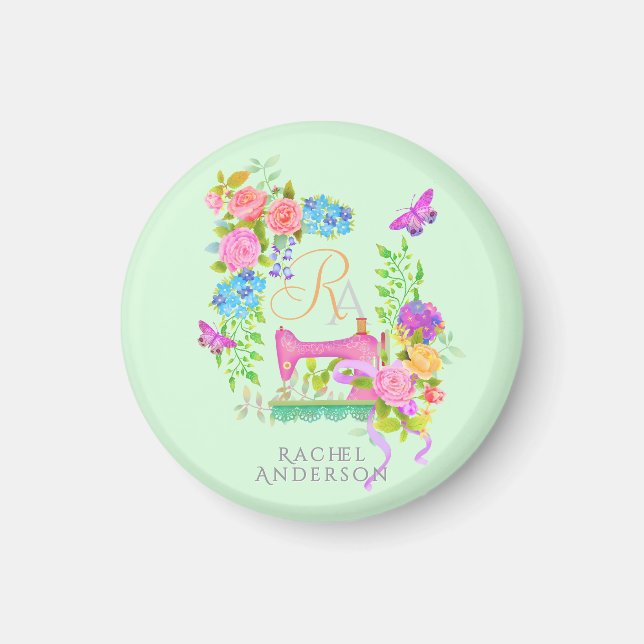 Nyckelkedja för monogram Grönt för Blommigt av ban Magnet (Framsidan)