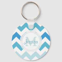 Nyckelkedja för Monogram Sea Blue Chevron Nyckelring