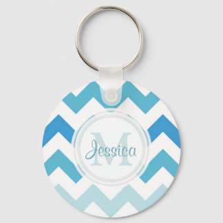 Nyckelkedja för Monogram Sea Blue Chevron Nyckelring