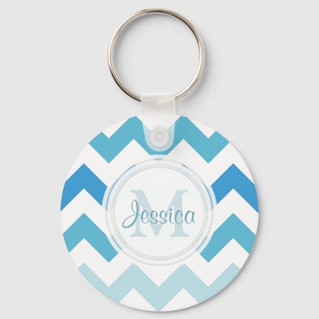 Nyckelkedja för Monogram Sea Blue Chevron Nyckelring (Framsida)