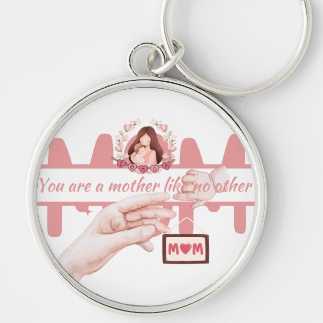 Nyckelkedja för mor rund silverfärgad nyckelring (Framsidan)