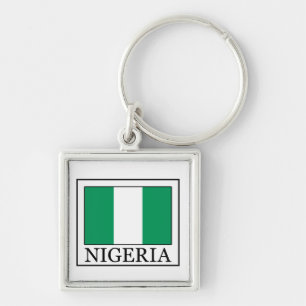 Nyckelkedja för Nigeria Fyrkantig Silverfärgad Nyckelring