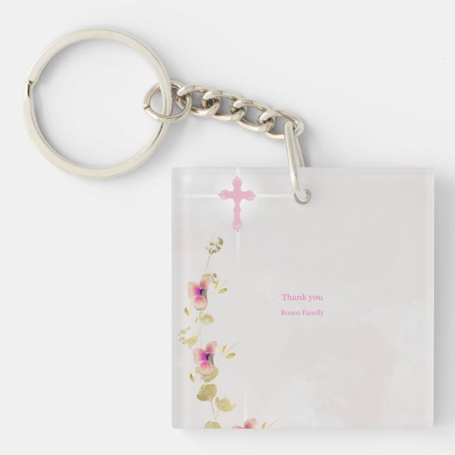 Nyckelkedja för ömtålig blommigt-baptism (Framsidan)