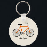 Nyckelkedja för orange, cykel nyckelring<br><div class="desc">En nyckelkedja med en illustration av en orange-cykel. Anpassa med ditt namn under cykel.</div>