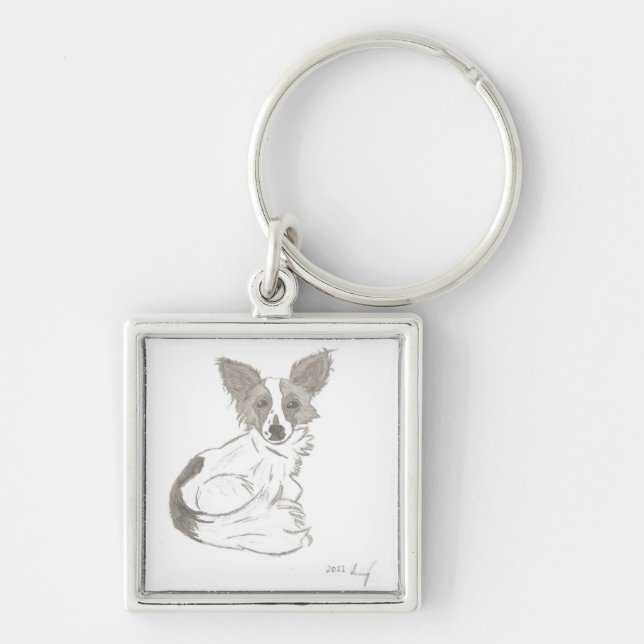 Nyckelkedja för Papillon Sketch Fyrkantig Silverfärgad Nyckelring (Framsidan)