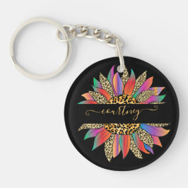 Nyckelkedja för personlig av regnbåge och leopard