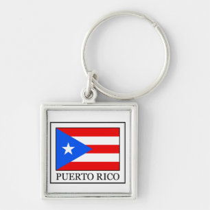 Nyckelkedja för Puerto Rico Fyrkantig Silverfärgad Nyckelring