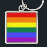 Nyckelkedja för Rainbow Pride Flagga Fyrkantig Silverfärgad Nyckelring<br><div class="desc">Sedan 1979 är det populära att ha sex färg i Flagga. Antalet rand minskades till ett jämnt antal för att förhindra att mitten färg gömdes när lamporna hängs lodrätt. Indigo rand ändrades till royal blue rand.</div>