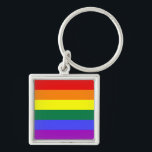 Nyckelkedja för Rainbow Pride Flagga Fyrkantig Silverfärgad Nyckelring<br><div class="desc">Sedan 1979 är det populära att ha sex färg i Flagga. Antalet rand minskades till ett jämnt antal för att förhindra att mitten färg gömdes när lamporna hängs lodrätt. Indigo rand ändrades till royal blue rand.</div>