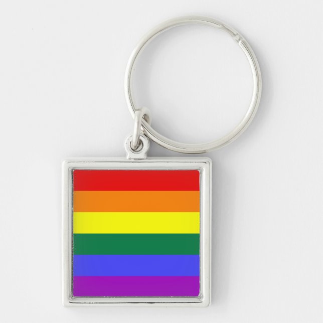 Nyckelkedja för Rainbow Pride Flagga Fyrkantig Silverfärgad Nyckelring (Framsidan)