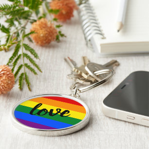 Nyckelkedja för Rainbow-Pride Rund Silverfärgad Nyckelring