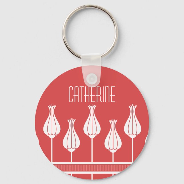 Nyckelkedja för Red Art Deco-Blommigt Nyckelring (Framsida)