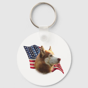 Nyckelkedja för Red Siberian husky Flagga Nyckelring