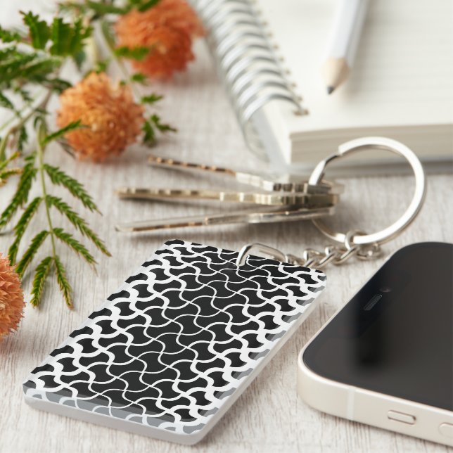 Nyckelkedja för rektangulär, svart och vit Abstrak (Högra Framsidan)