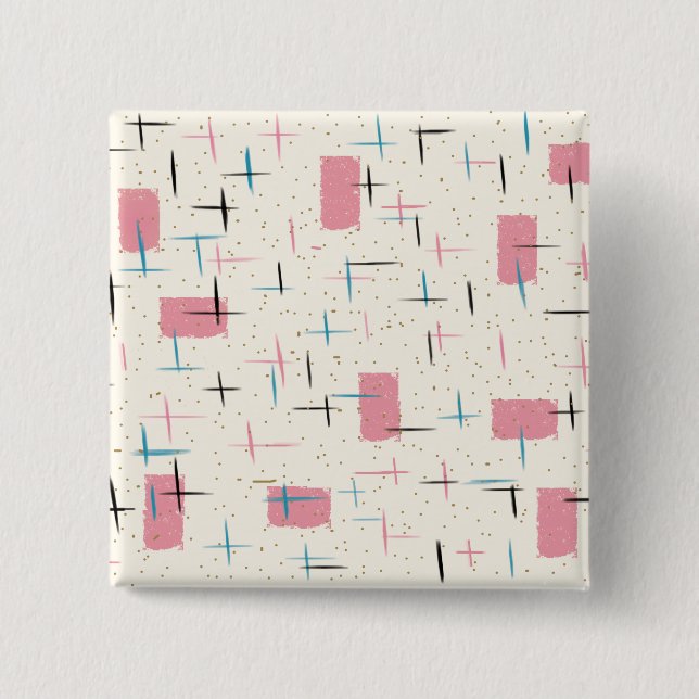 Nyckelkedja för Retro Atomic Rosa Mönster Knapp (Framsida)