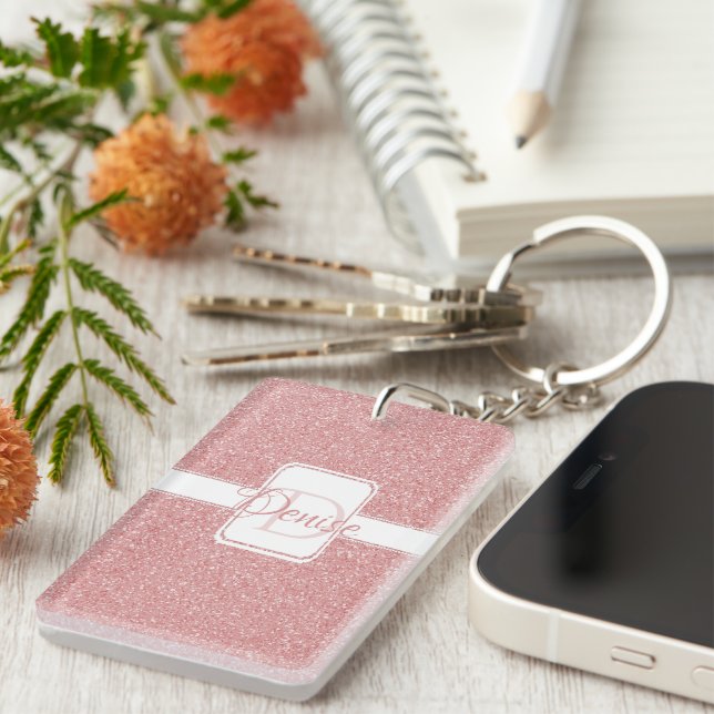Nyckelkedja för rosa Glitter Personlig (Högra Framsidan)