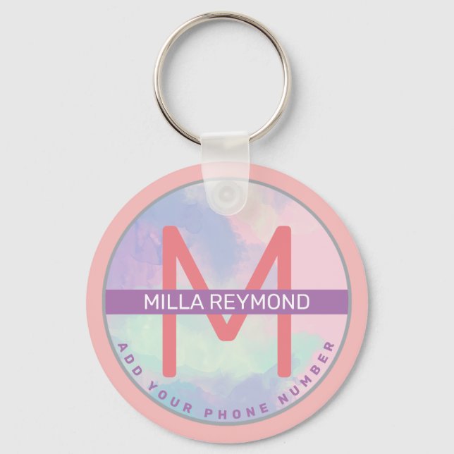 Nyckelkedja för rosa-lilax med namn nyckelring (Framsida)