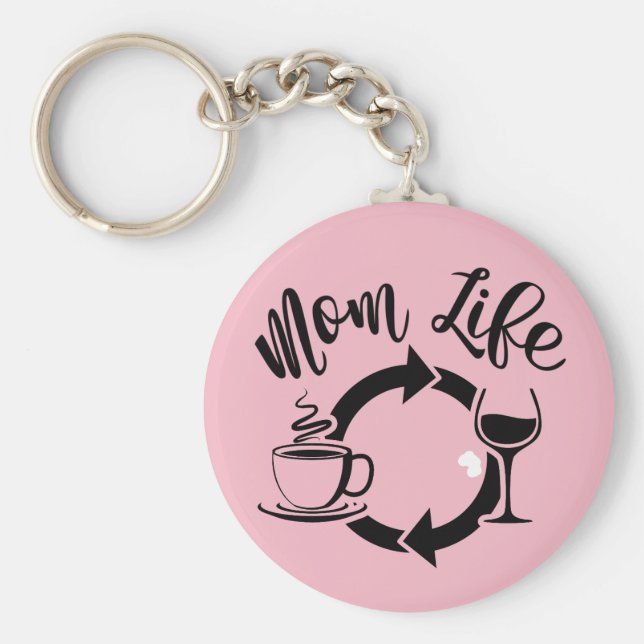 Nyckelkedja för rosa Mamma - Upprepa kaffet Vin Nyckelring (Framsidan)