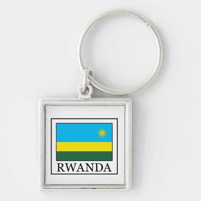 Nyckelkedja för Rwanda Fyrkantig Silverfärgad Nyckelring (Framsidan)