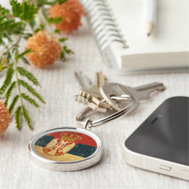 Nyckelkedja för Serbien-Flagga Rund Silverfärgad Nyckelring